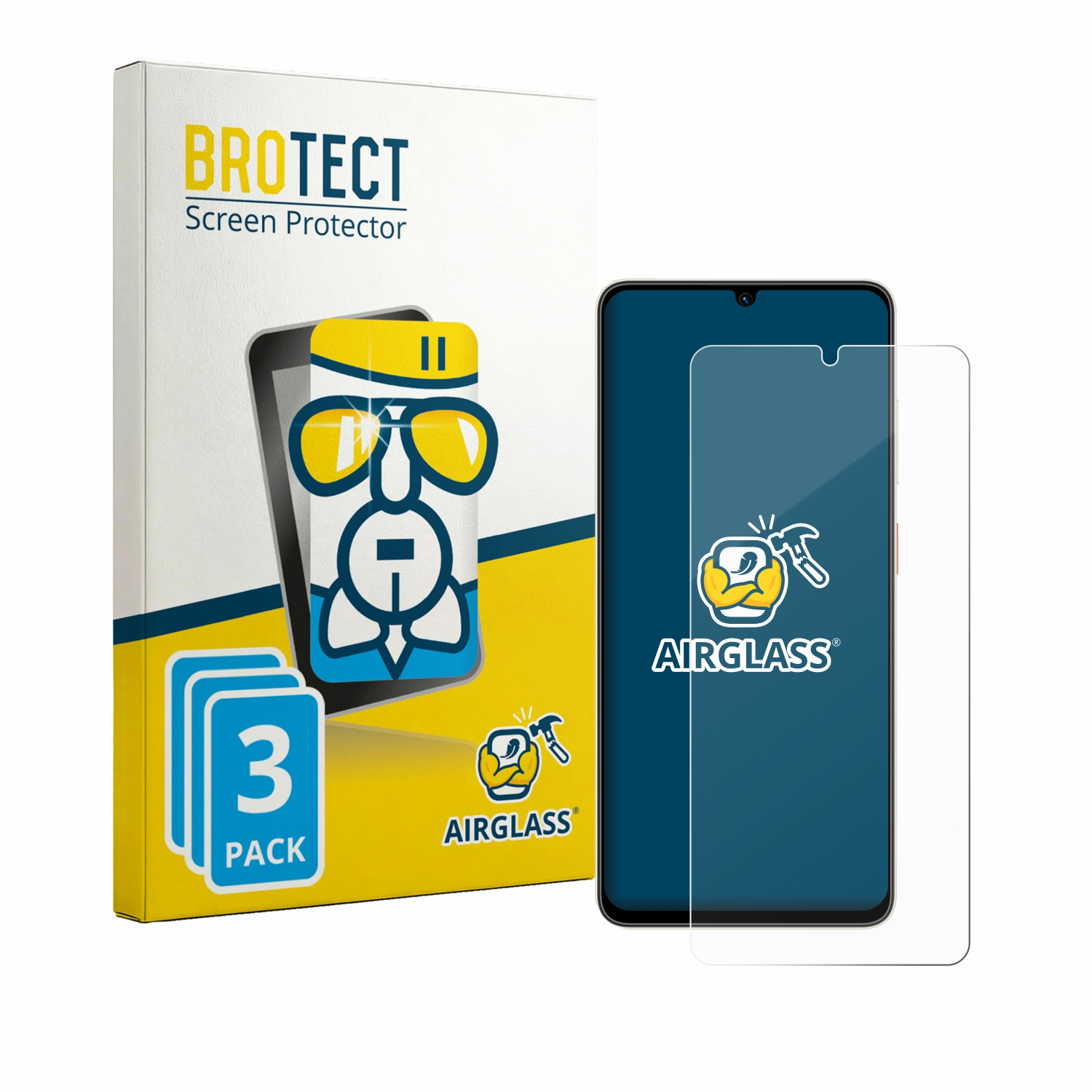 Verpackung für BROTECT Displayschutzfolie mit einem Smartphone und einer Folie.