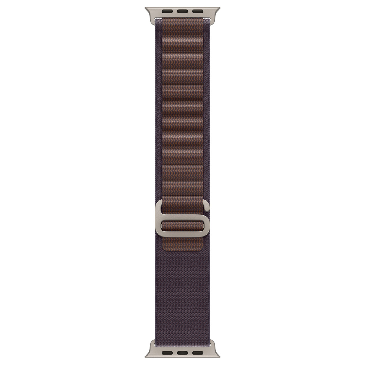 Braunes Stoffarmband mit silbernen Anschlüssen und Schnalle für eine Smartwatch.