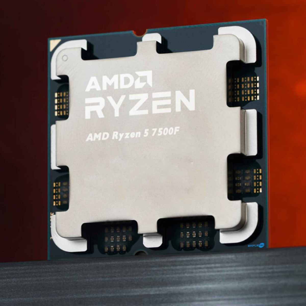 AMD Ryzen 5 7500F CPU. Silberne Oberseite mit AMD Ryzen Logo.