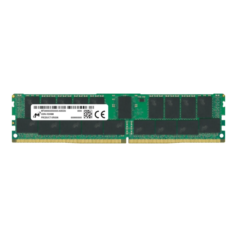 Un modulo RAM DDR4 verde con chip di memoria neri e contatti argentati.