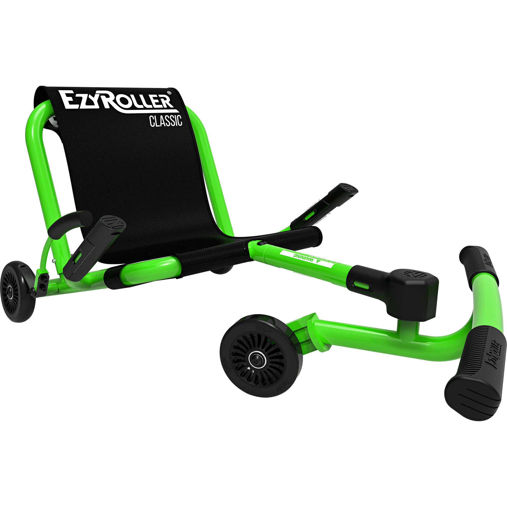 Ein leuchtend grüner Ezyroller Classic Roller mit schwarzem Sitz und Rädern.