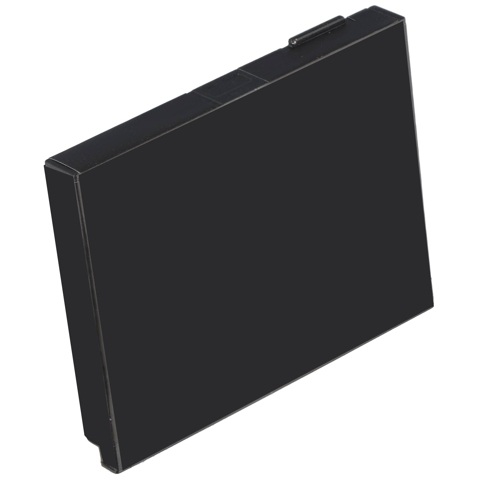 Dokulu üst kenarlı kapalı, siyah, dikdörtgen elektronik cihaz.