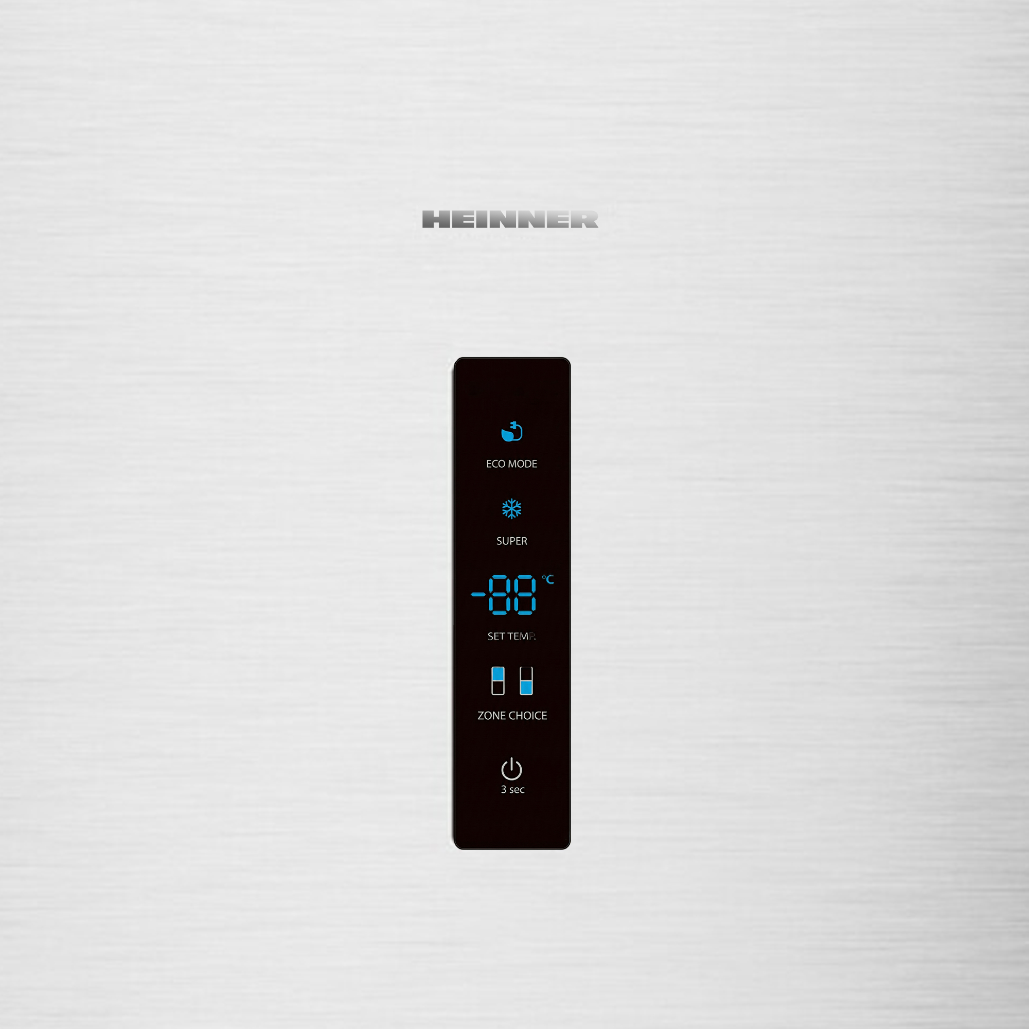 A white appliance with a digital display showing Eco Mode, Super Mode, -88°C, and Zone Choice.