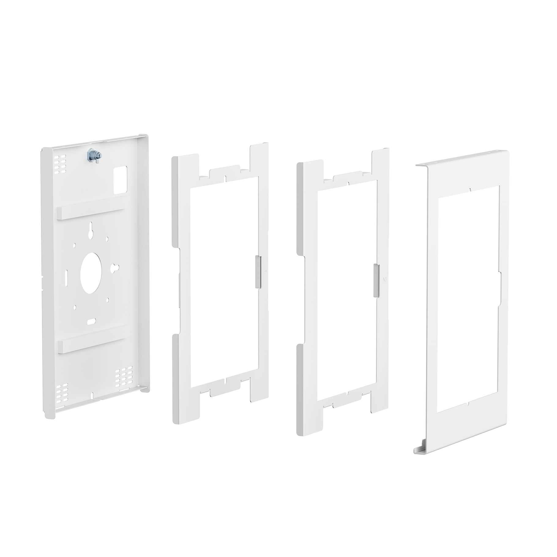 Support de montage blanc avec quatre cadres blancs sur fond blanc.