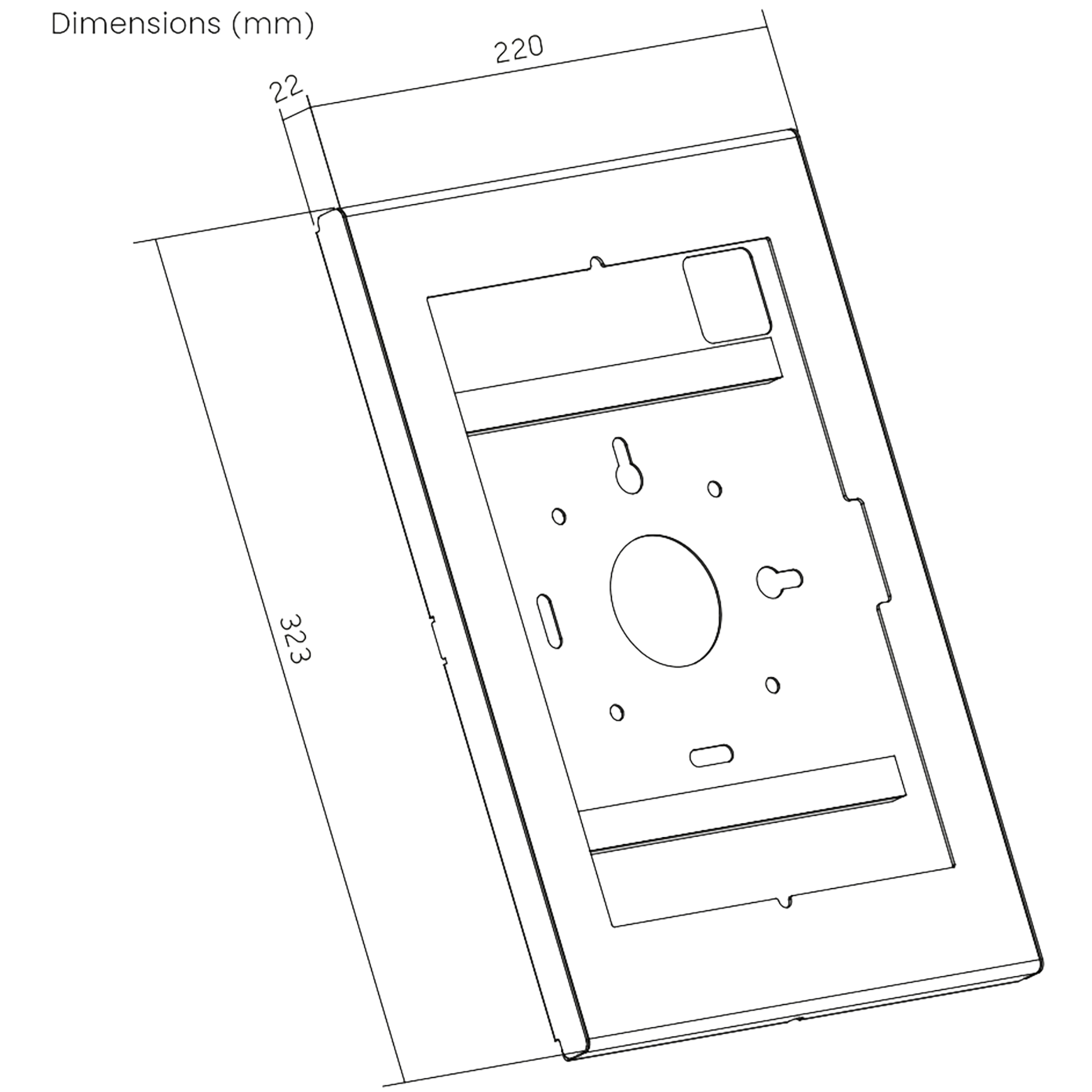 Dessin technique d'un support mural de 323x220mm.