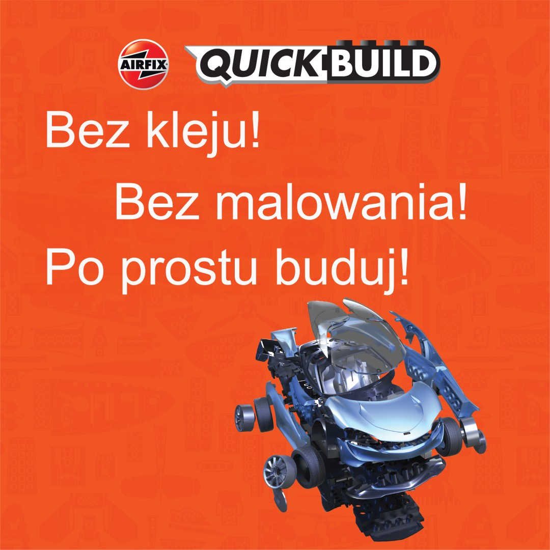 Airfix Quick Build: Niebieski model samochodu sportowego bez kleju i farby.