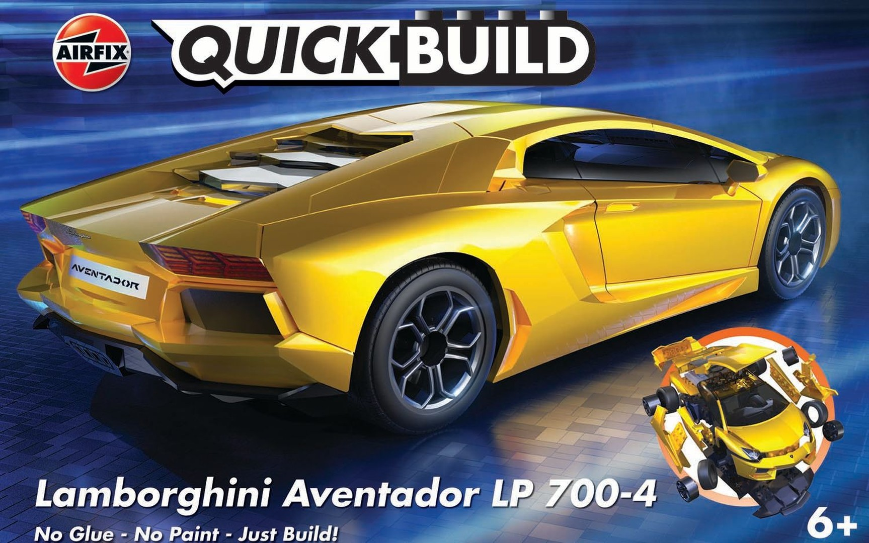 Złoty model Lamborghini Aventador LP 700-4 z logo Airfix Quick Build.