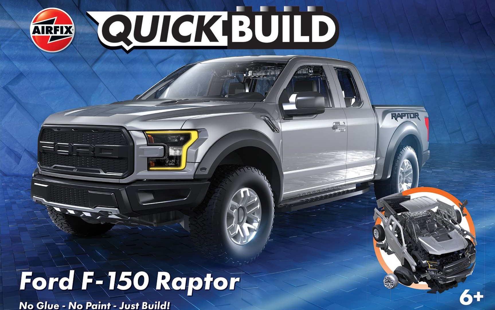 Srebrny model Ford F-150 Raptor z 
