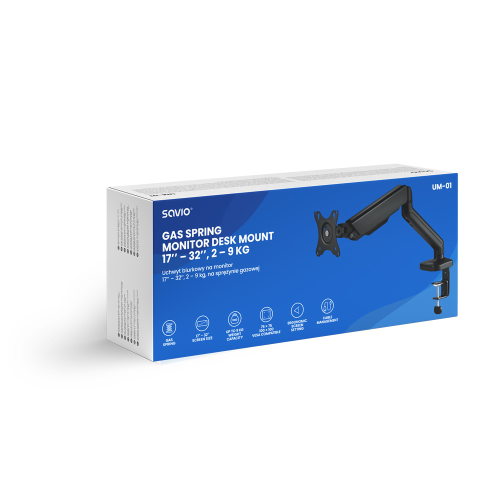 Pudełko czarnego uchwytu na monitor z ramieniem gazowym, 17-32 cali, 2-9 kg.