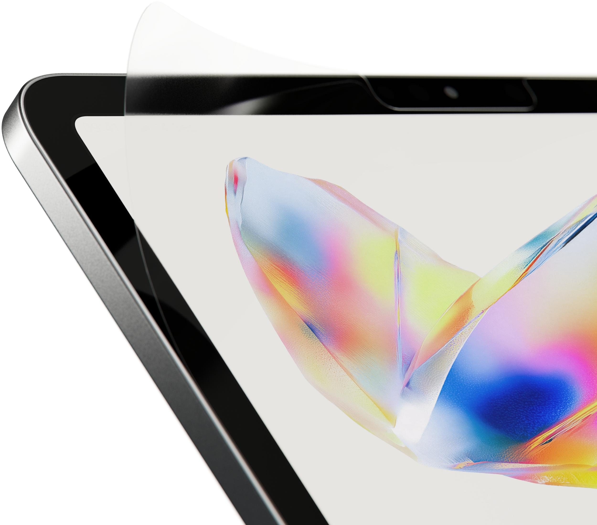 Ochraniacz ekranu jest nakładany na tablet wyświetlający kolorowy, abstrakcyjny wzór.