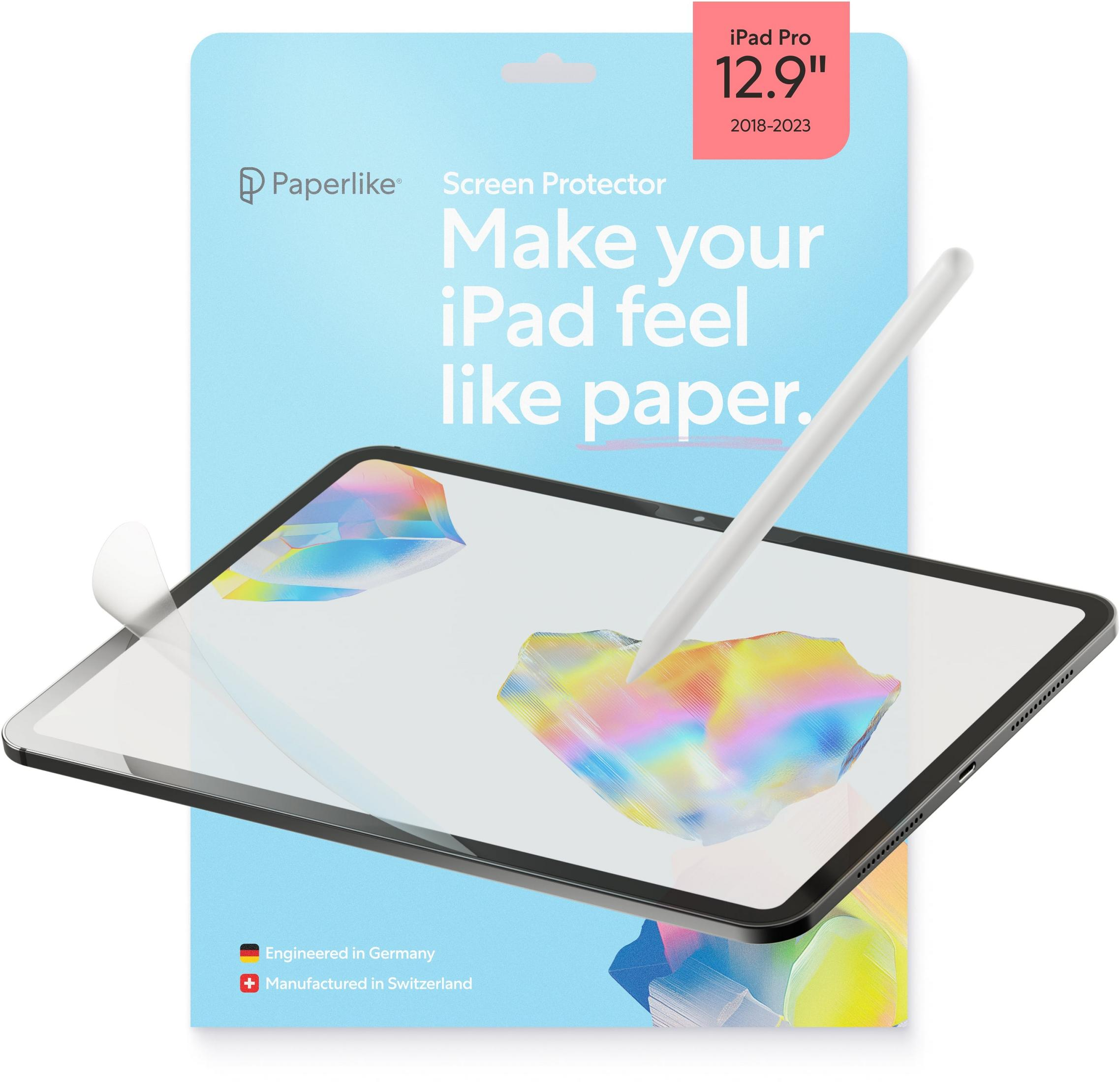 Protezione schermo Paperlike iPad Pro 12.9" con stilo su un iPad.