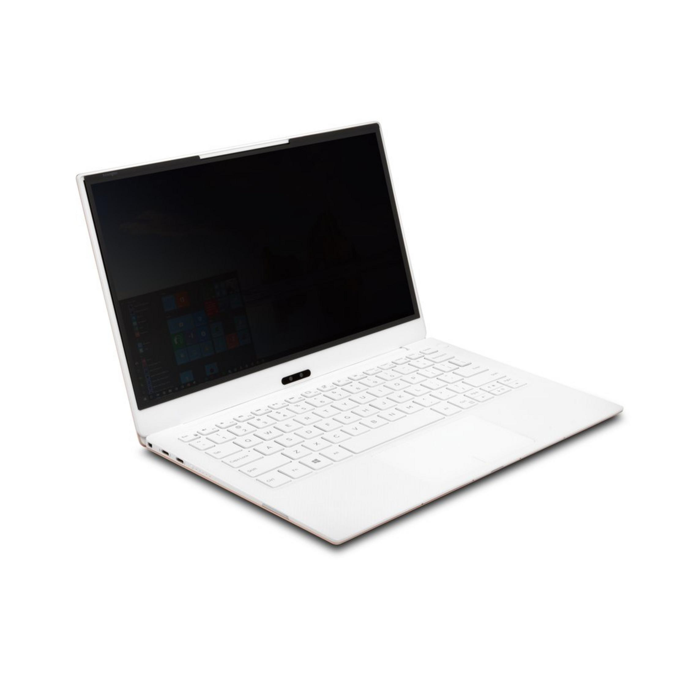 Un laptop bianco con schermo scuro che mostra un menu Start di Windows.