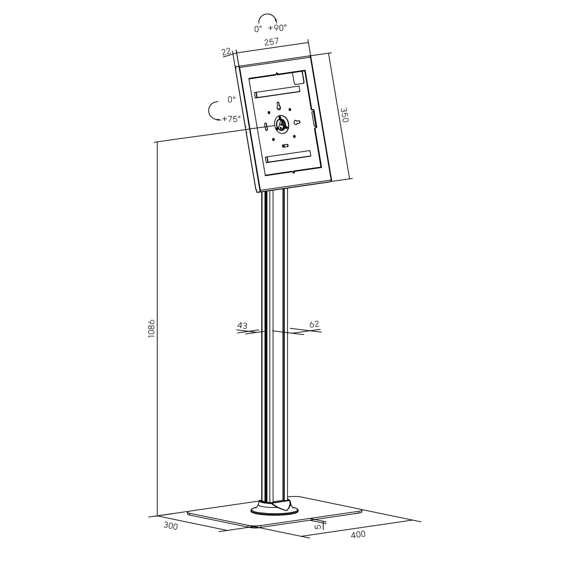 Dibujo técnico de un soporte con dimensiones.