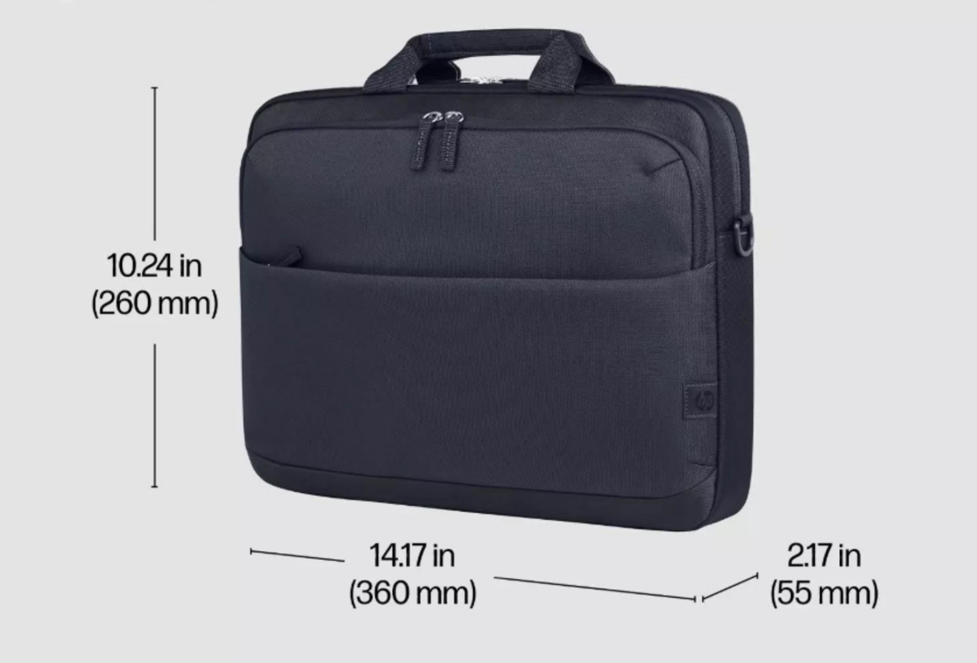 Borsa per laptop blu scuro con manici e cerniere. Dimensioni: 260x360x55 mm.
