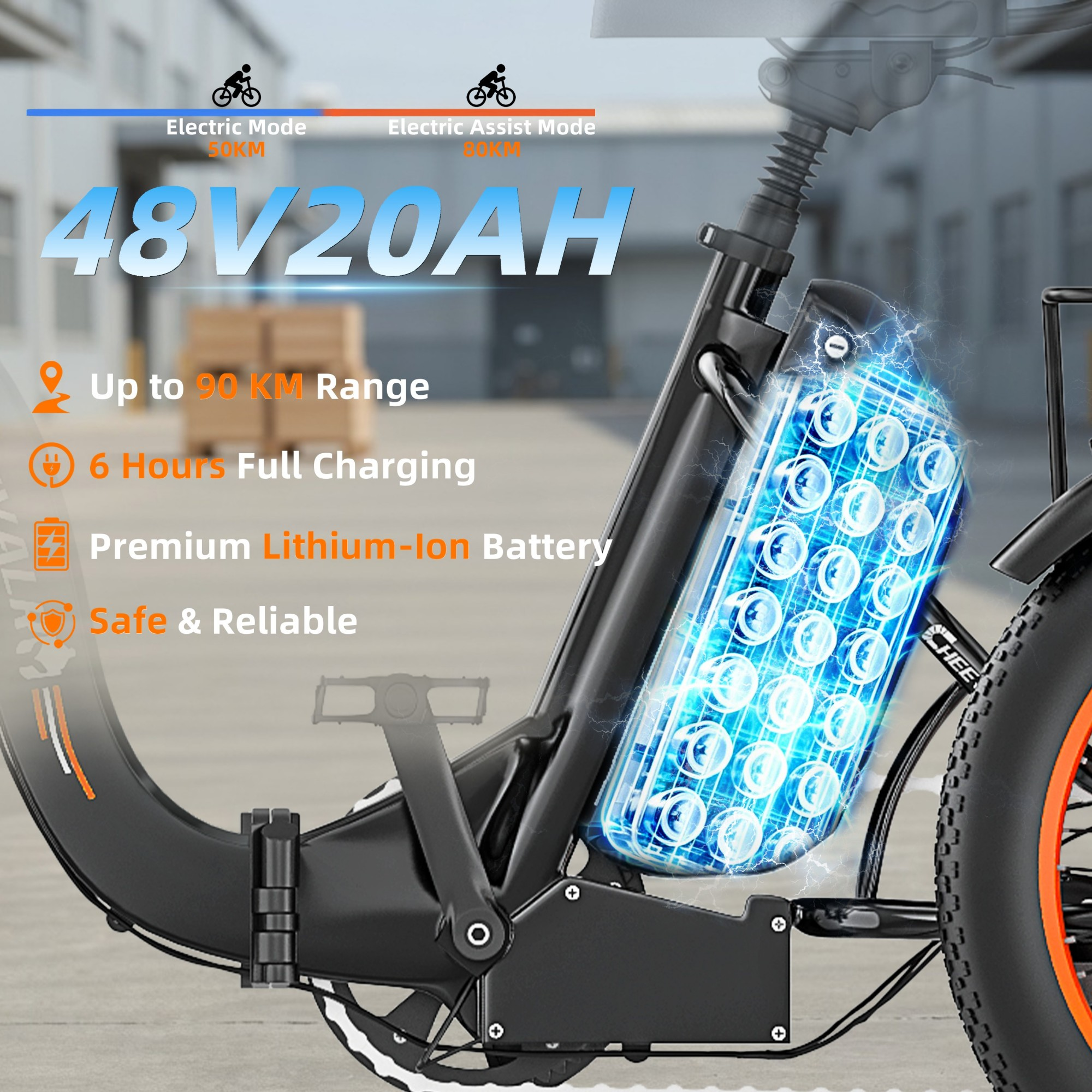 Rower elektryczny 48V 20AH, zasięg 90km, ładowanie 6h. Litowo-jonowy.