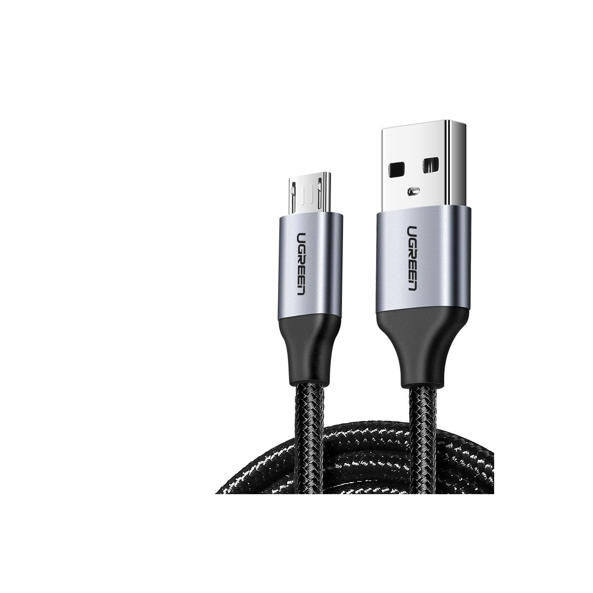 UGREEN USB zu Micro-USB-Geflochtenes Kabel mit silbernen Steckern.