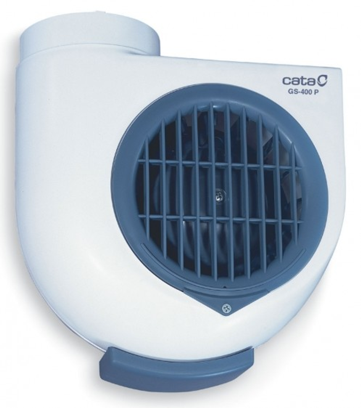 Ventilatore bianco con griglia blu e logo 'cata GS-400 P'.