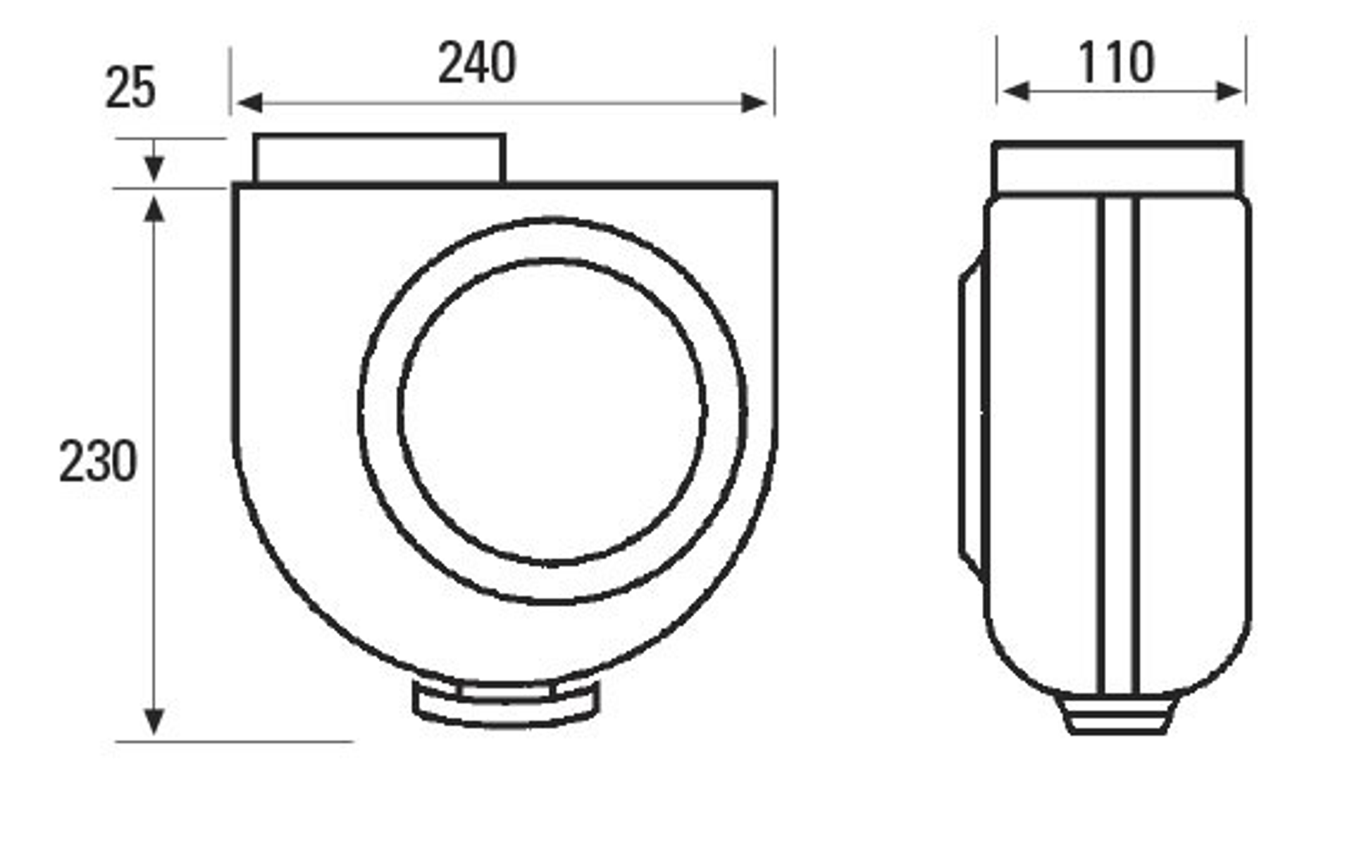 Disegno tecnico di un contenitore cilindrico con dimensioni.