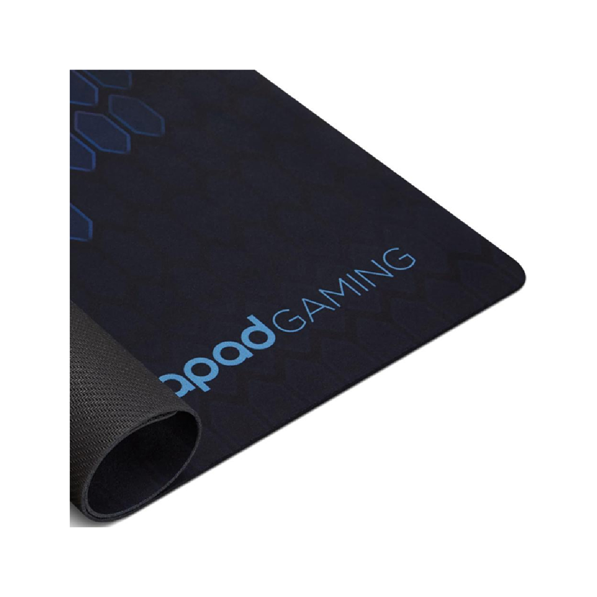 Donkerblauw muismat met blauw hexagoonpatroon en 'padGAMING' tekst.