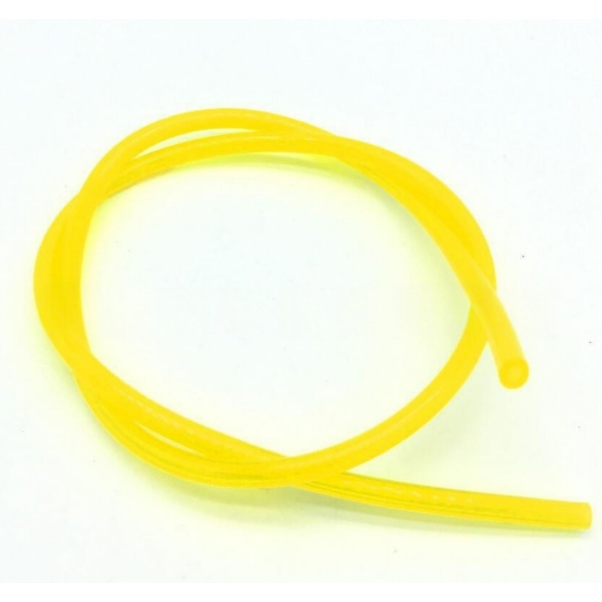 Un tubo giallo è a cappio su sfondo bianco.