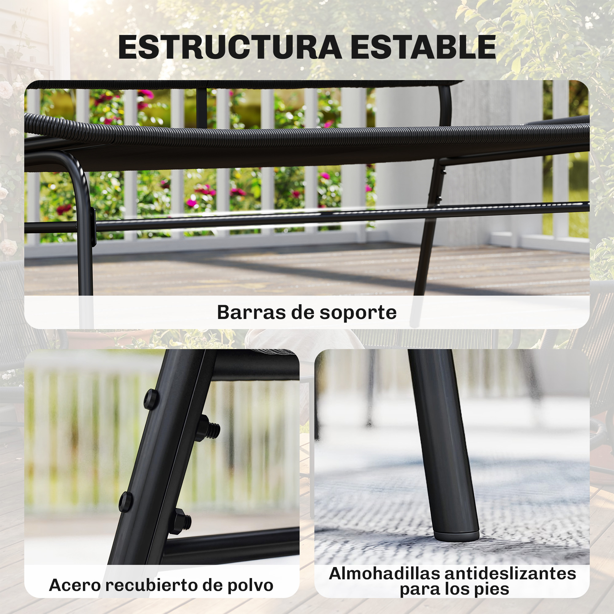 Estructura estable con recubrimiento en polvo y pies antideslizantes.