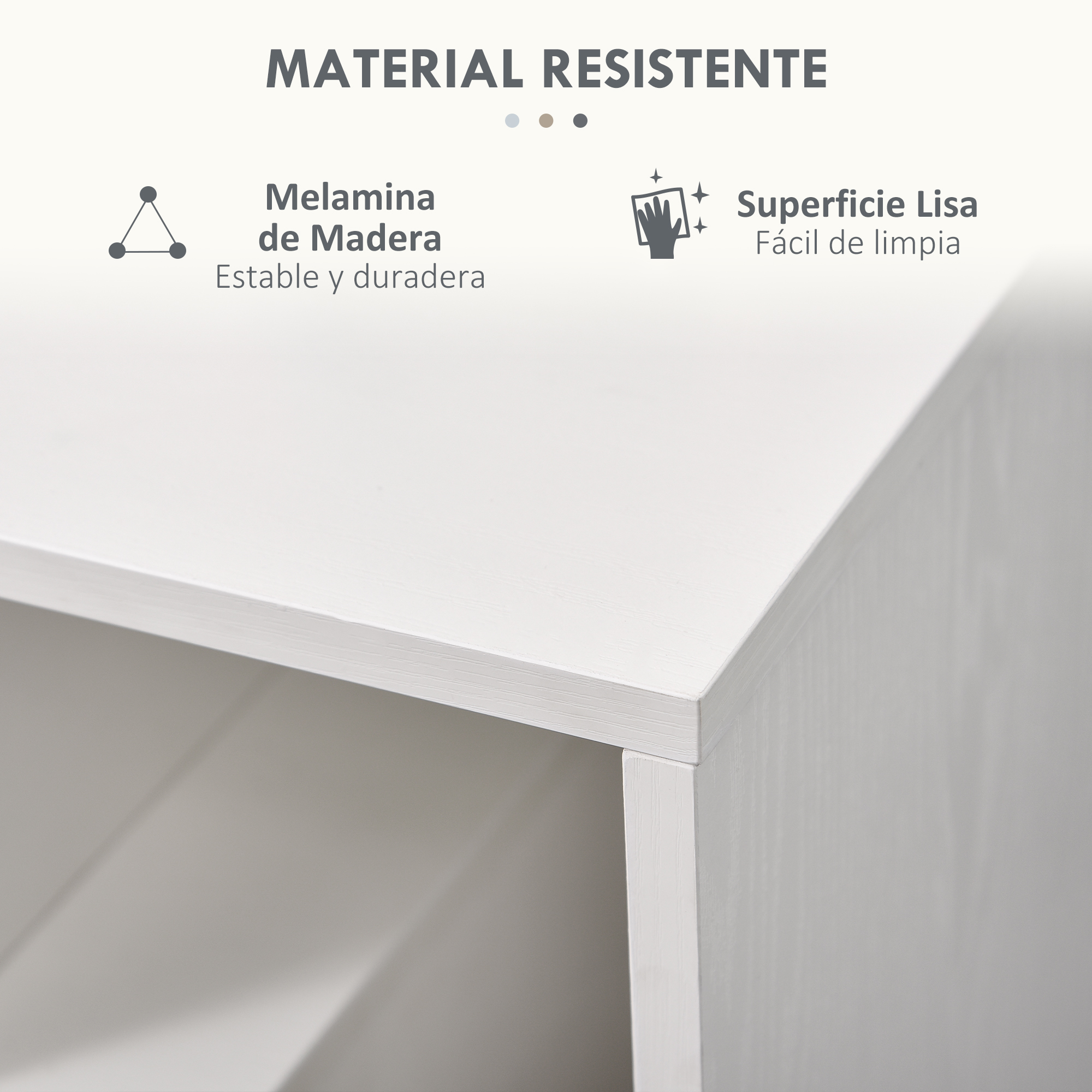 Superficie de madera de melamina blanca con textura lisa y fácil de limpiar.