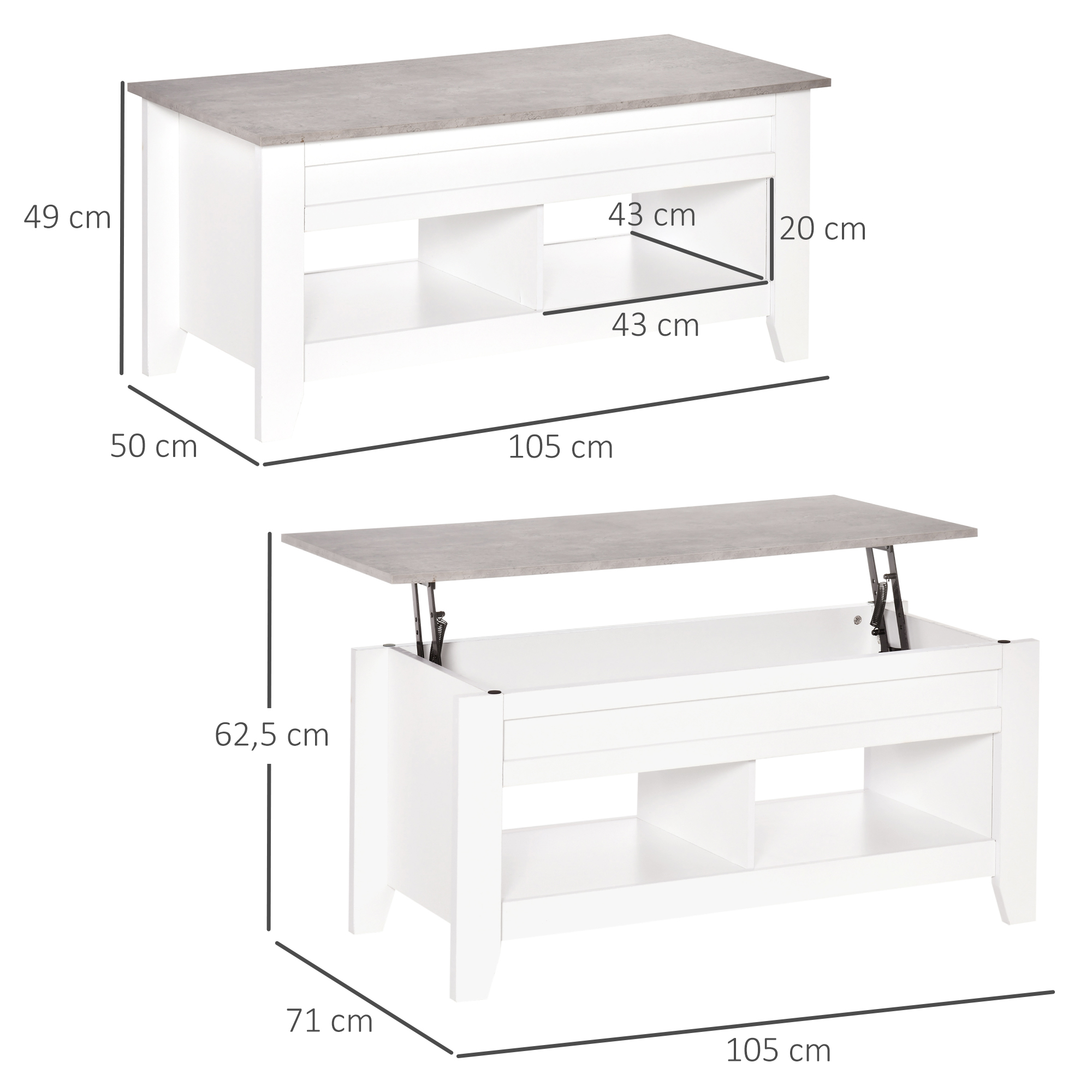 Mesa de centro blanca con tapa efecto hormig0on, dimensiones: 105x50x49cm.