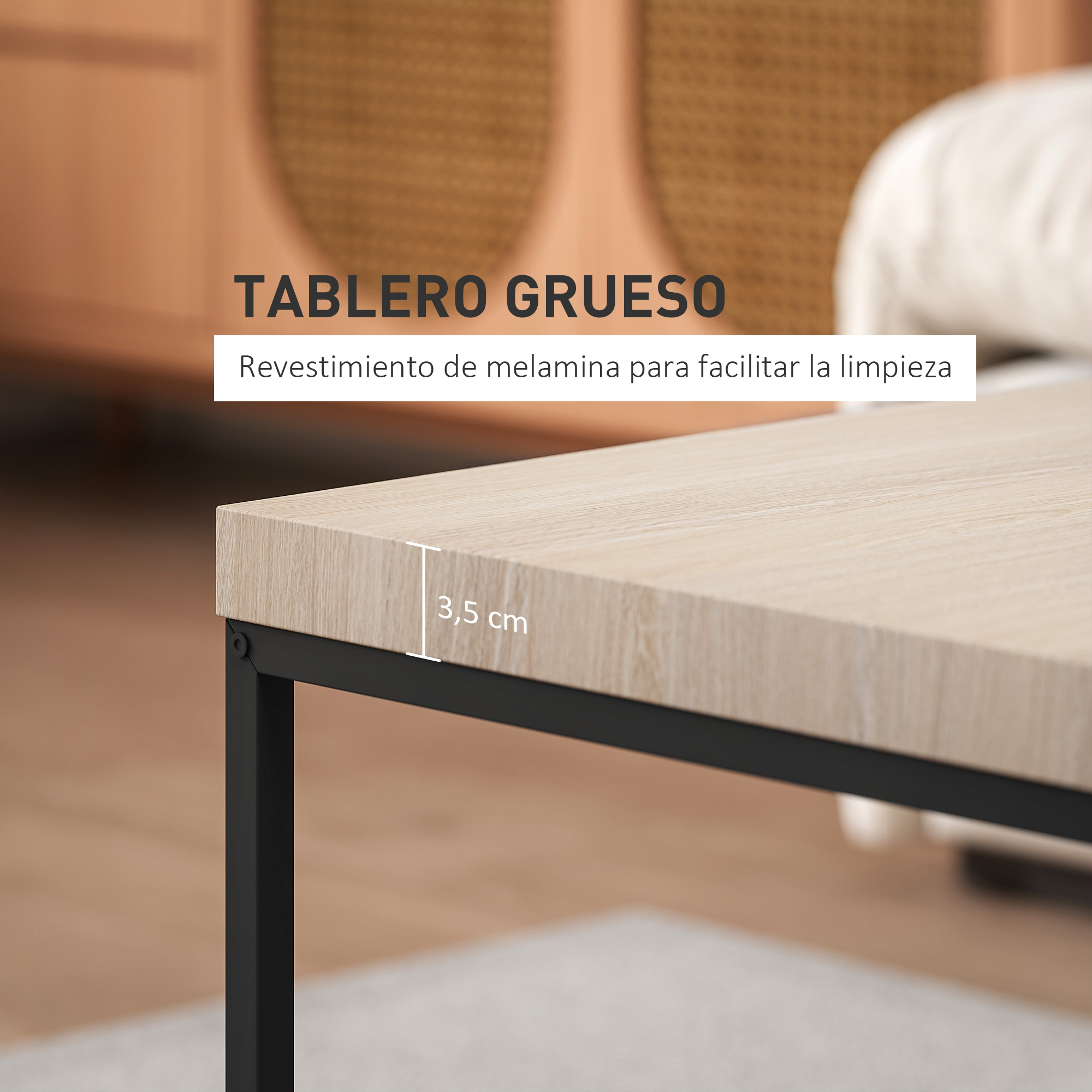 Tablero de madera con marco de metal negro, 3,5 cm.