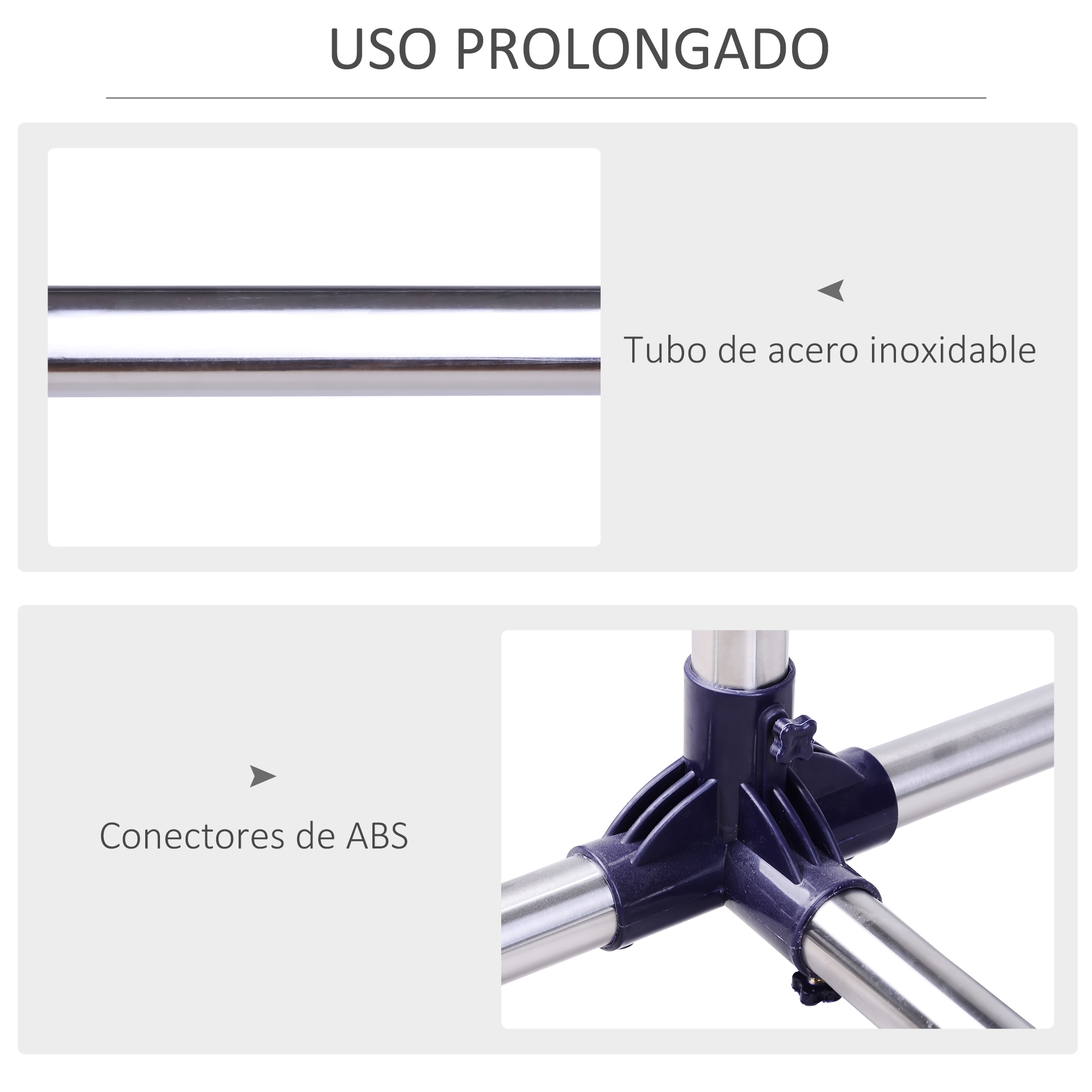 Tubos de acero inoxidable y conectores ABS azules para uso duradero.