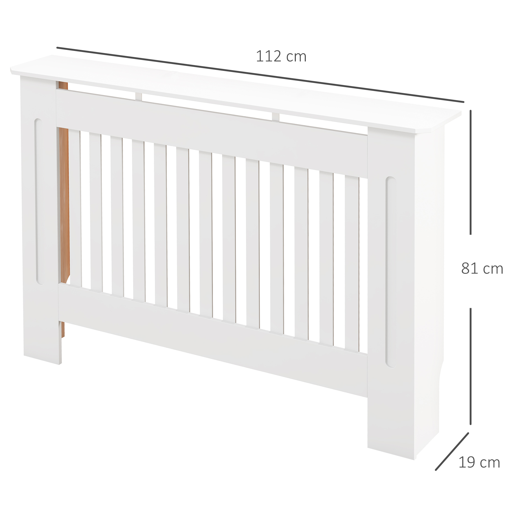Funda blanca para radiador con listones verticales, 112x81x19 cm.