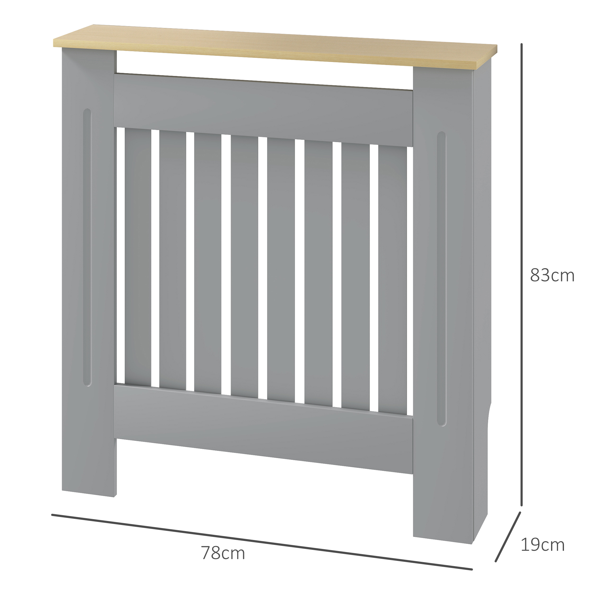 Funda de radiador gris con tapa de madera, 78x19x83cm.