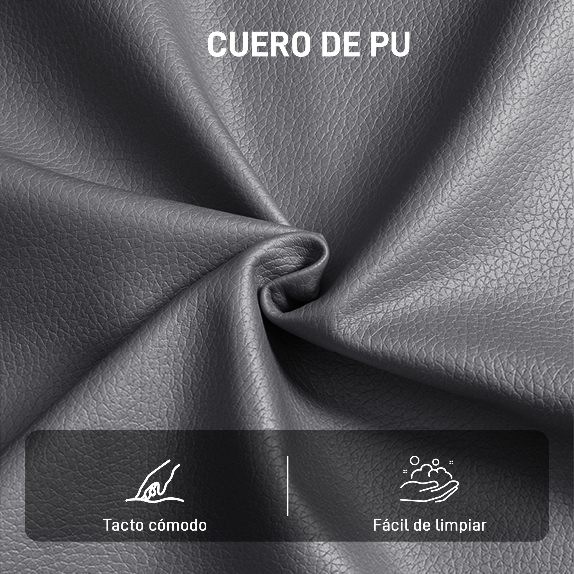 Cuero de PU gris texturizado, cómodo y fácil de limpiar.