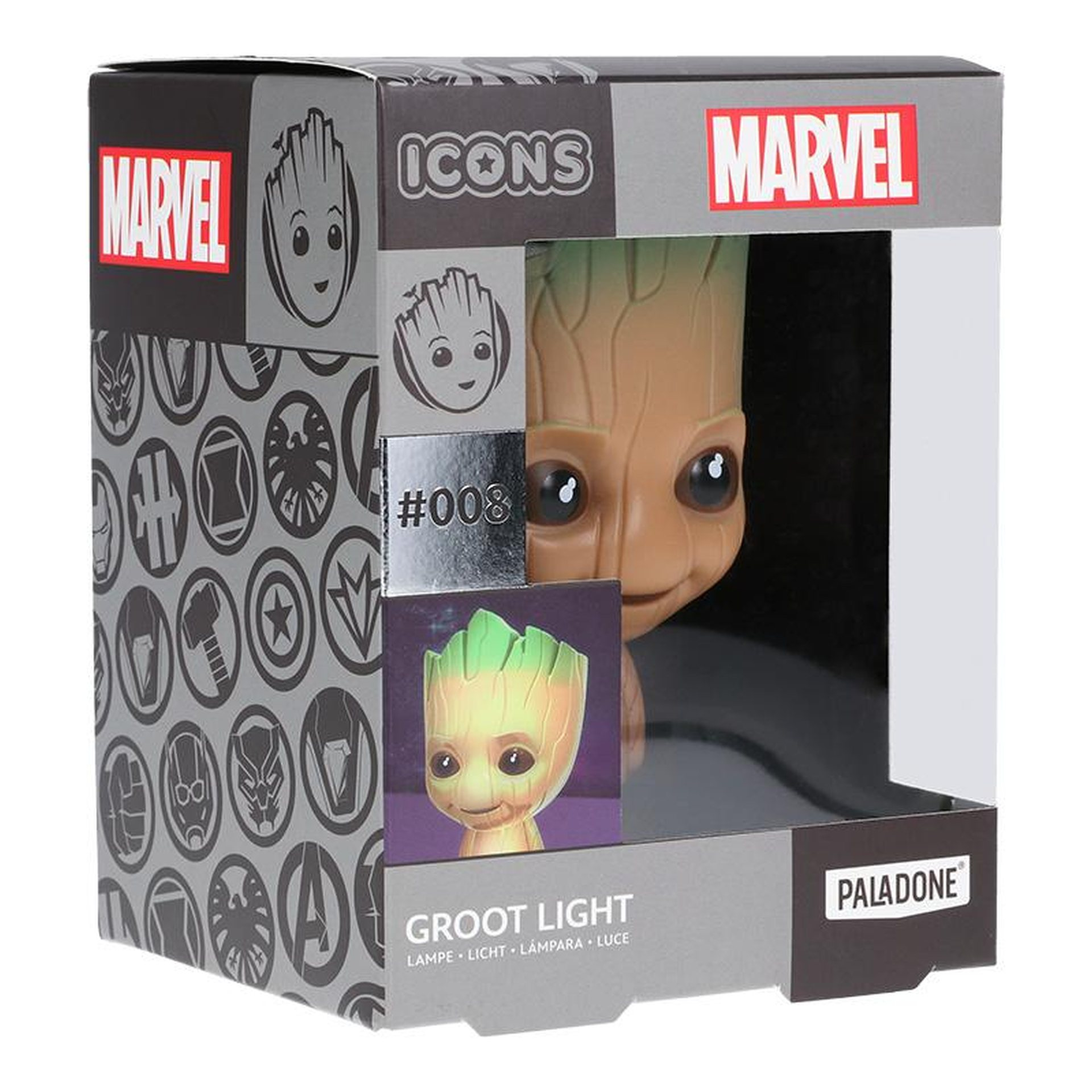Lampka Groot w oryginalnym opakowaniu z logotypami Marvel i Paladone.