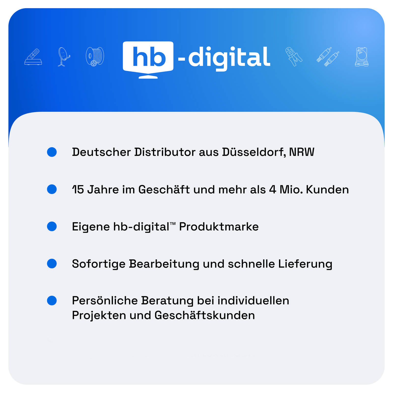 hb-digital: Deutscher Distributor, 15 Jahre, eigene Marke, schnelle Lieferung.