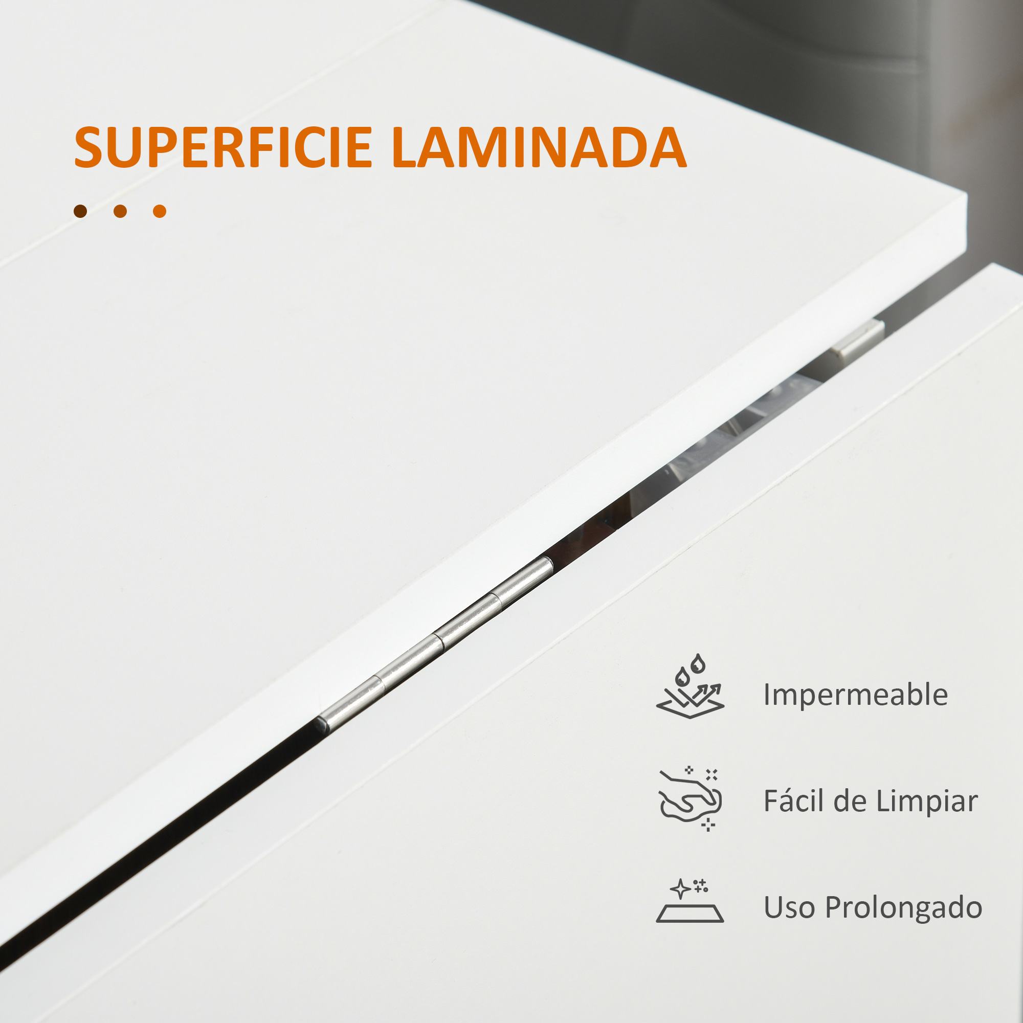 Superficie blanca con texto naranja 'SUPERFICIE LAMINADA'.