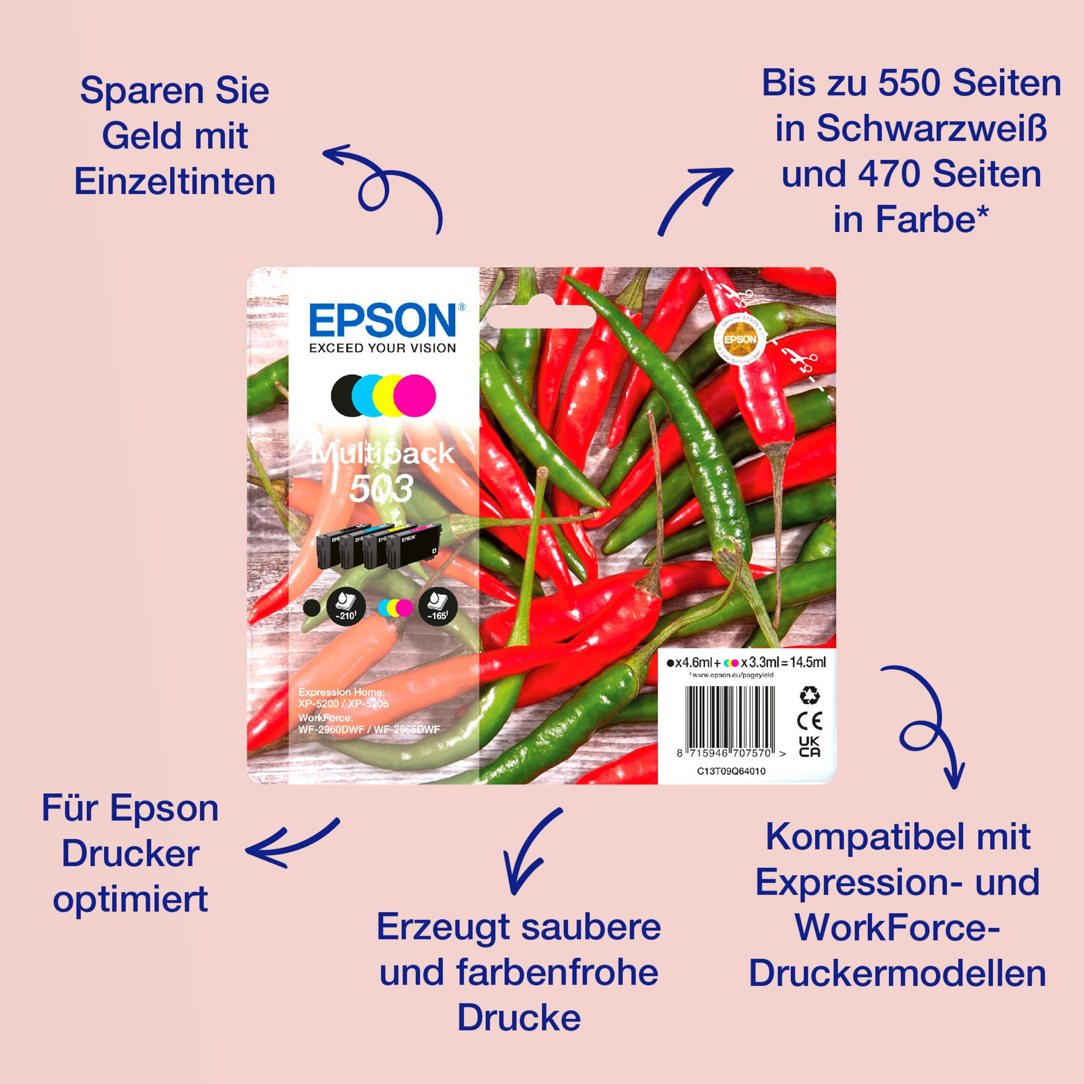 Cartucce d'inchiostro Epson Multipack 503 con peperoncini rossi e verdi. Fino a 550 pagine B/N e 470 a colori.