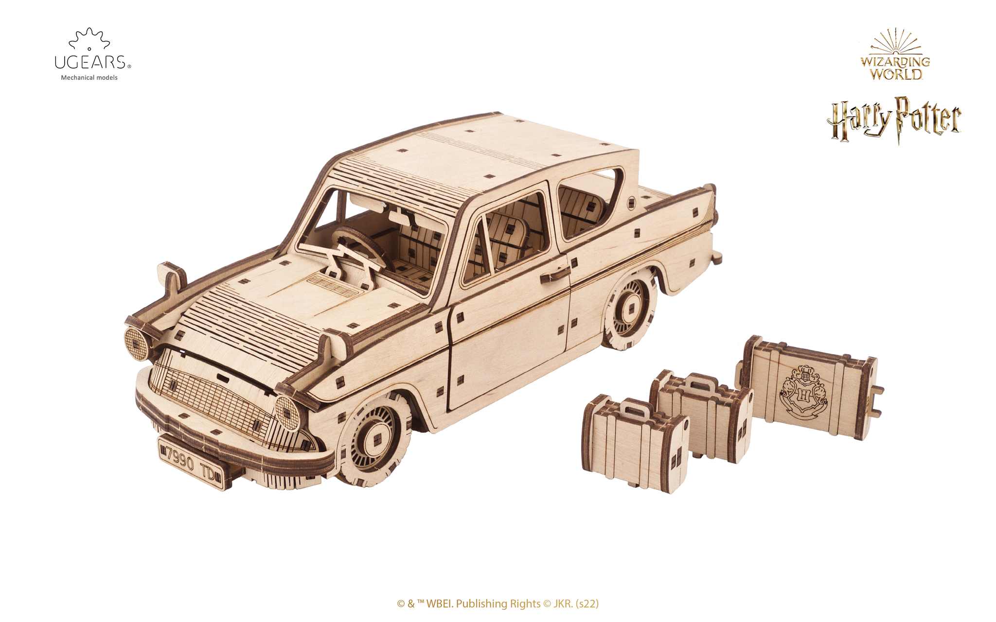 Holzmodellauto mit Koffer, inspiriert von Harry Potter.