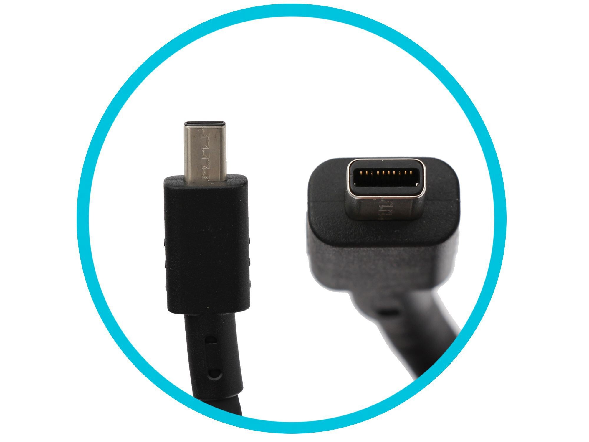 Zwei schwarze Kabelstecker, ein USB-C, ein DisplayPort, auf weißem Hintergrund.