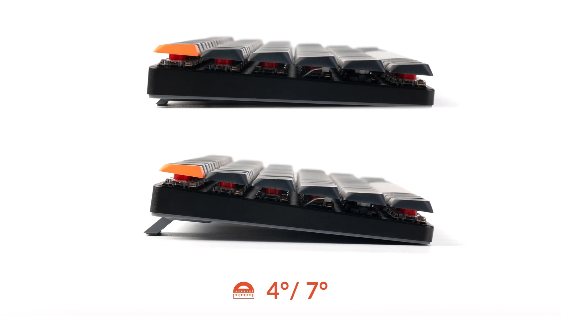 Góra: Klawiatura pod kątem 4 stopni. Dół: Klawiatura pod kątem 7 stopni.