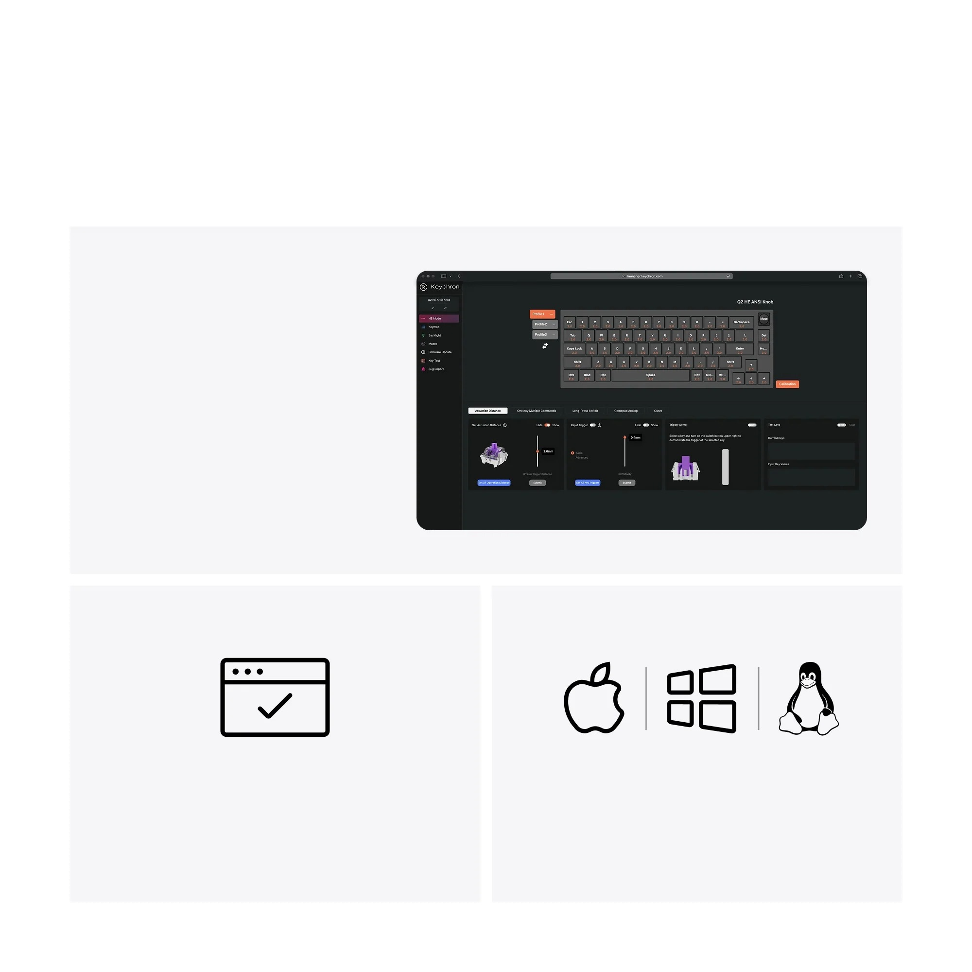 Oprogramowanie konfiguracyjne klawiatury Keychron z opcjami mapowania klawiszy i makr.