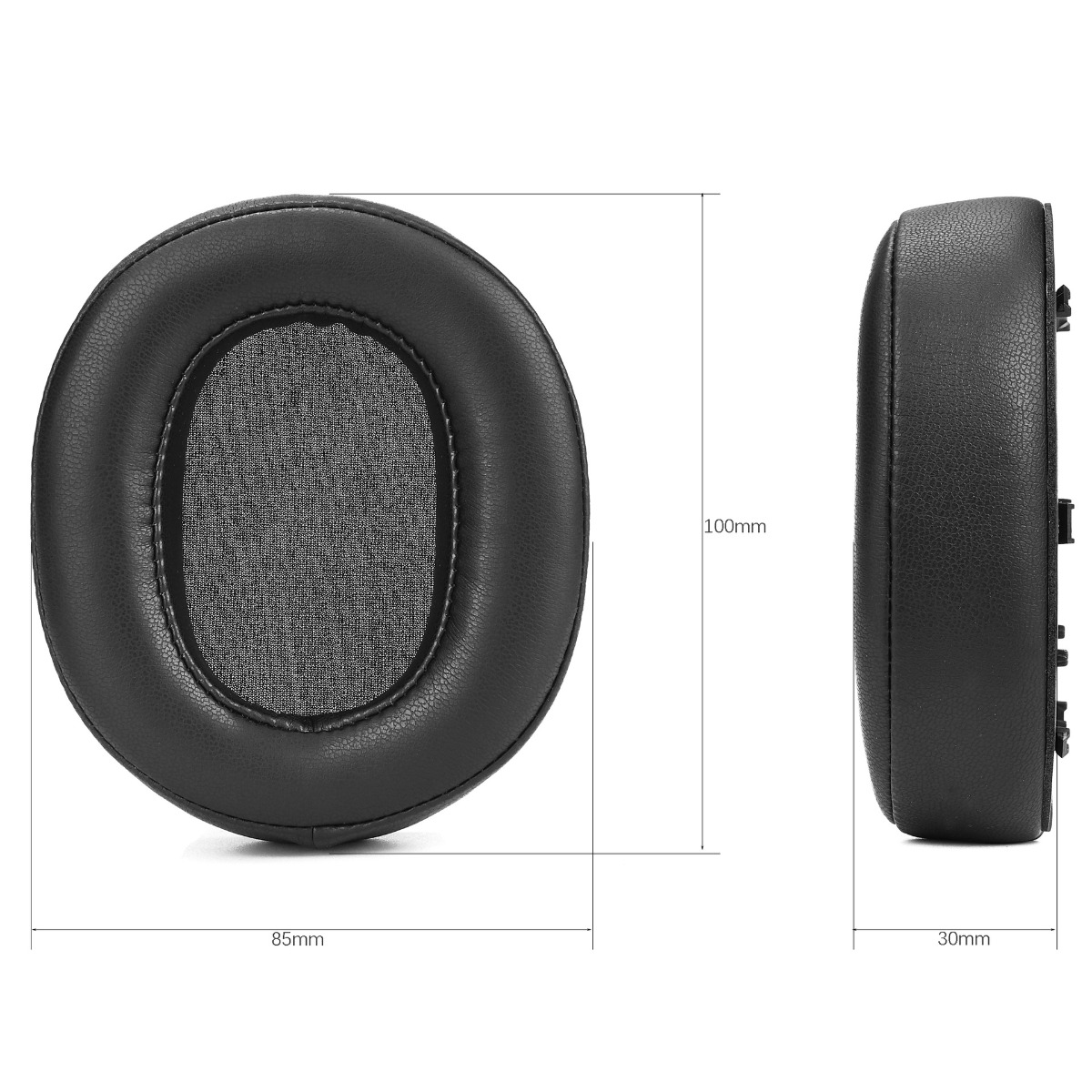 Cuscinetto auricolare nero, 85x100mm, 30mm spesso, con rete.