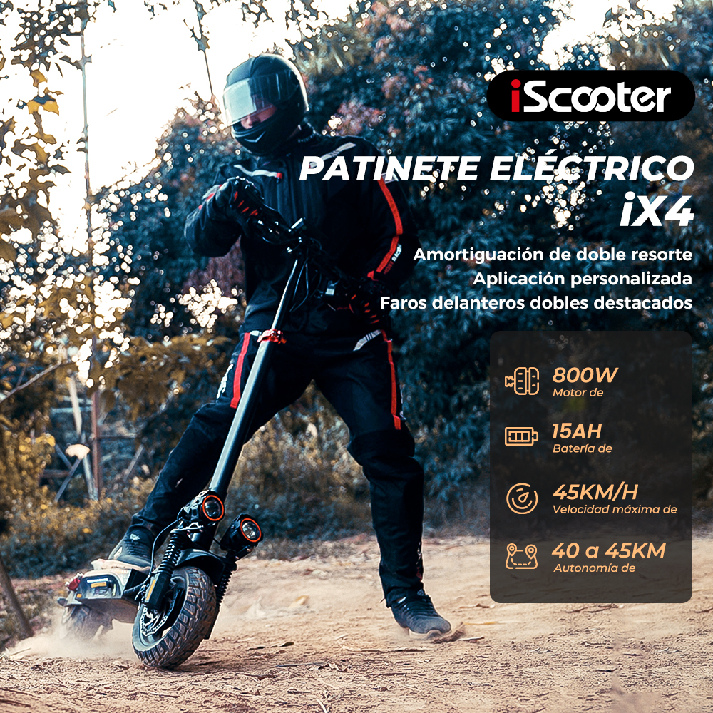Uomo guida scooter elettrico iX4 con motore 800W, batteria 15Ah.