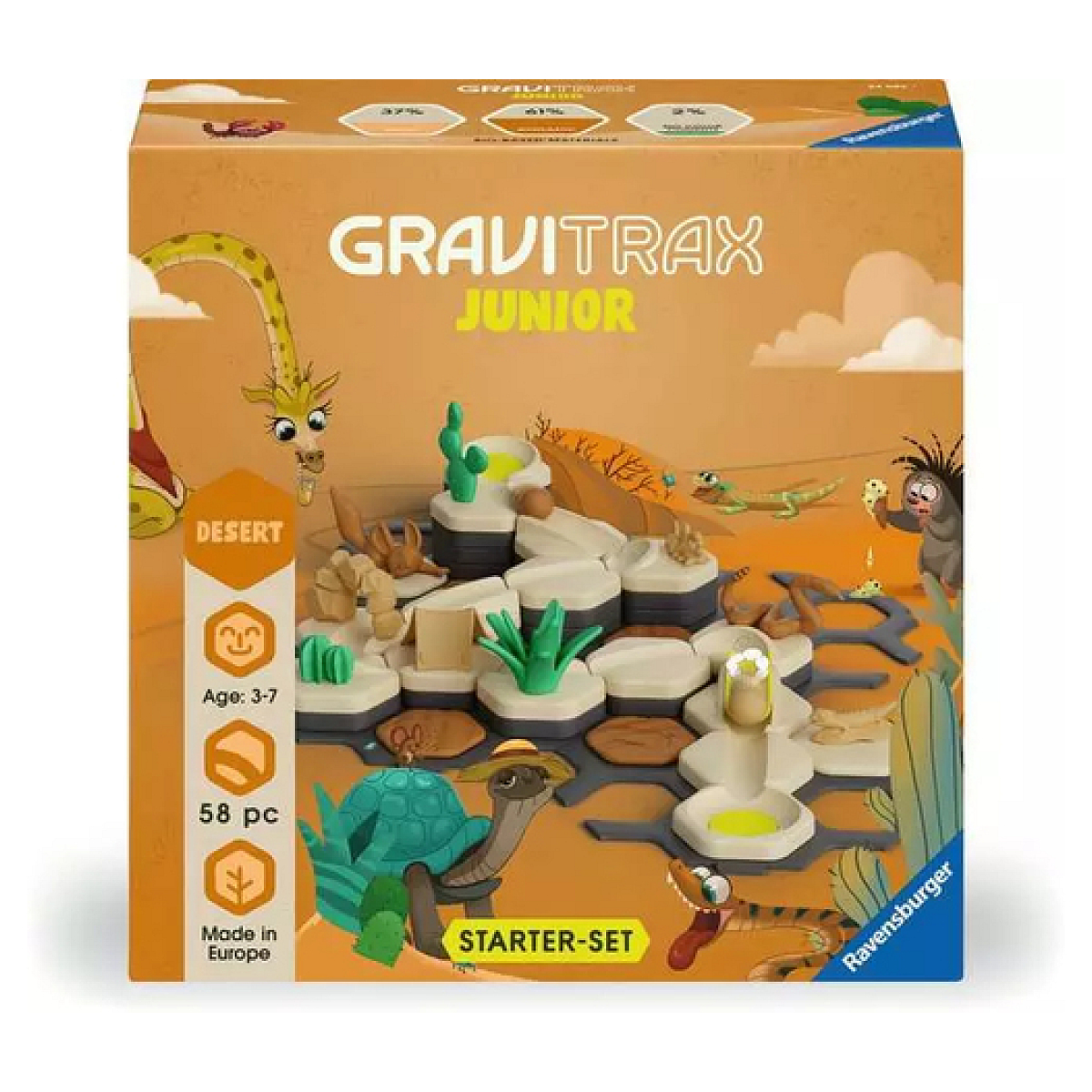 Gravitrax Junior Desert Starter Set con animali, cactus ed elementi di tracciato.