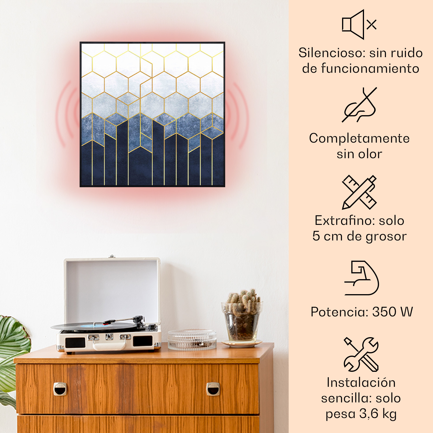 Arte da parete astratta con motivi geometrici, icona onda sonora, inodore, spessore 5 cm.