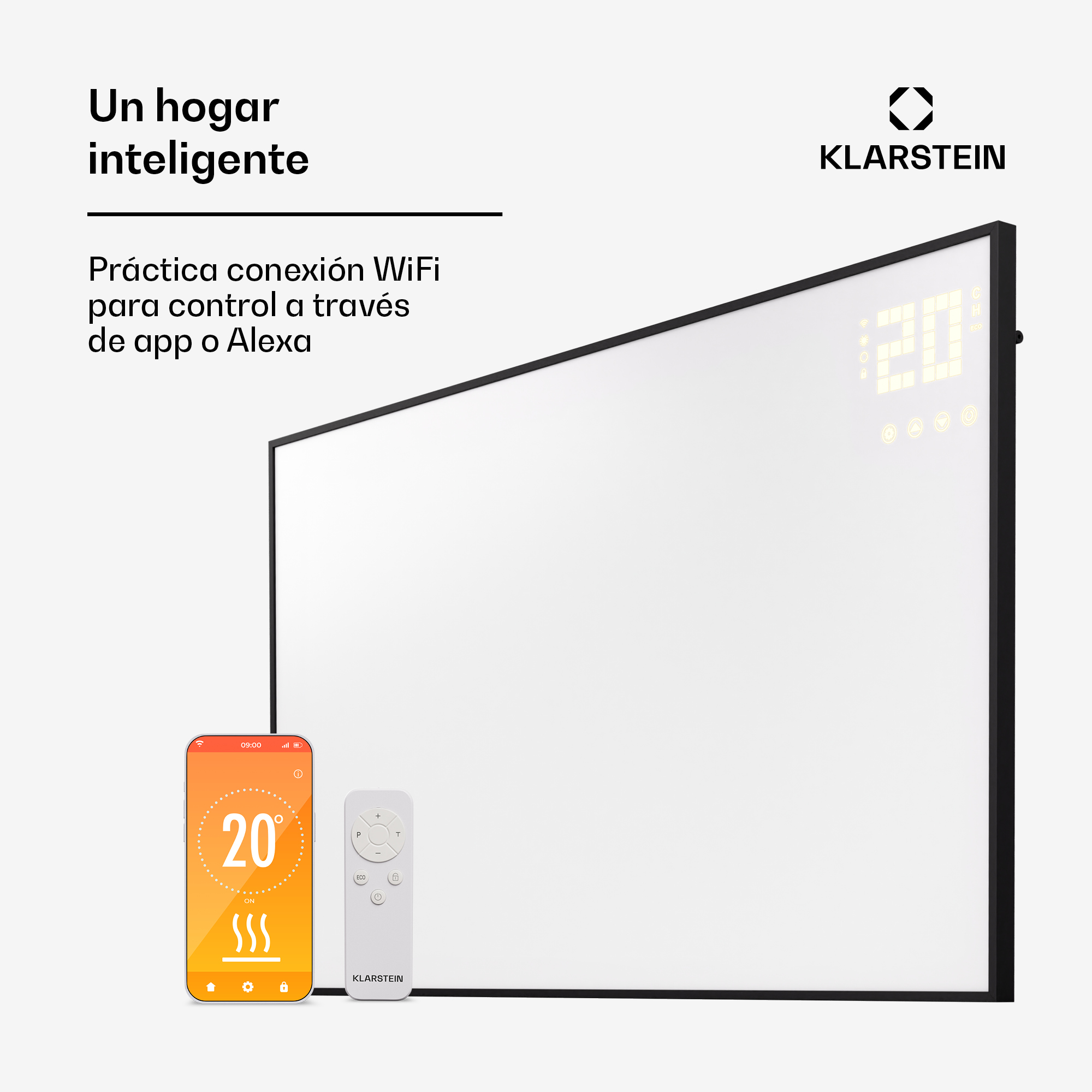 Un termoventilatore smart con telecomando e app per smartphone.