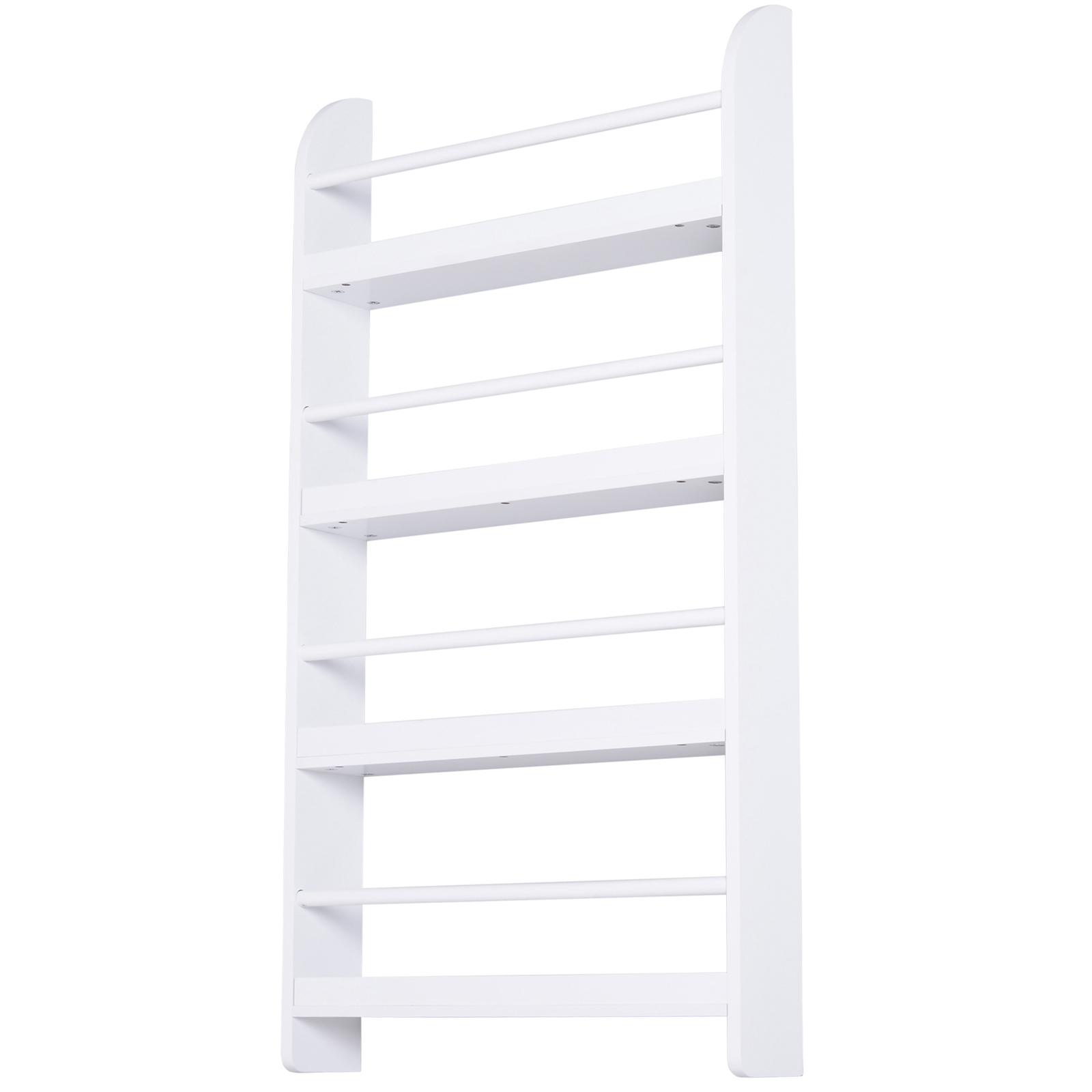 Un estante blanco con cinco peldaños y dos soportes laterales.