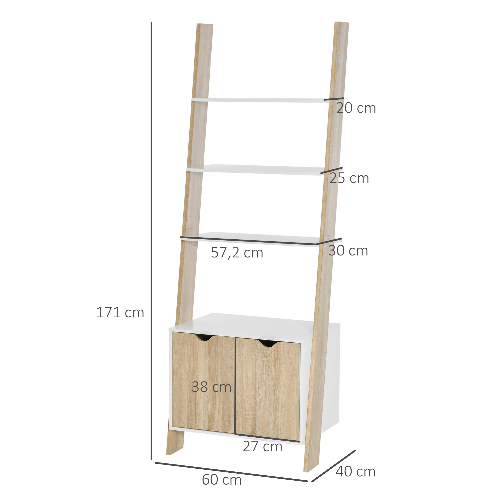 Estantería de escalera con 2 puertas inferiores, 171x60x40cm.