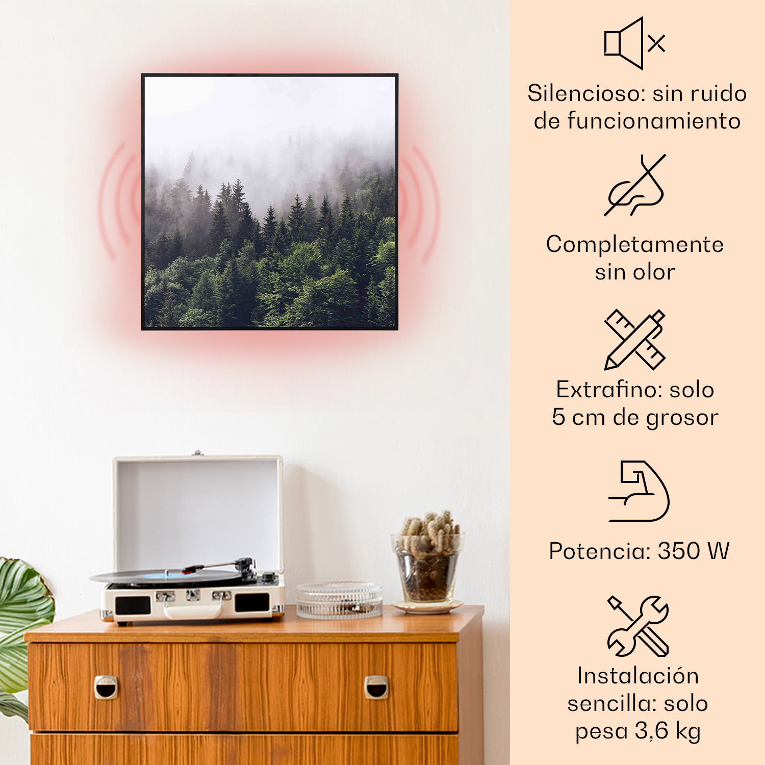 Silenzioso, inodore, 5cm sottile, 350W, 3,6kg, con immagine foresta.