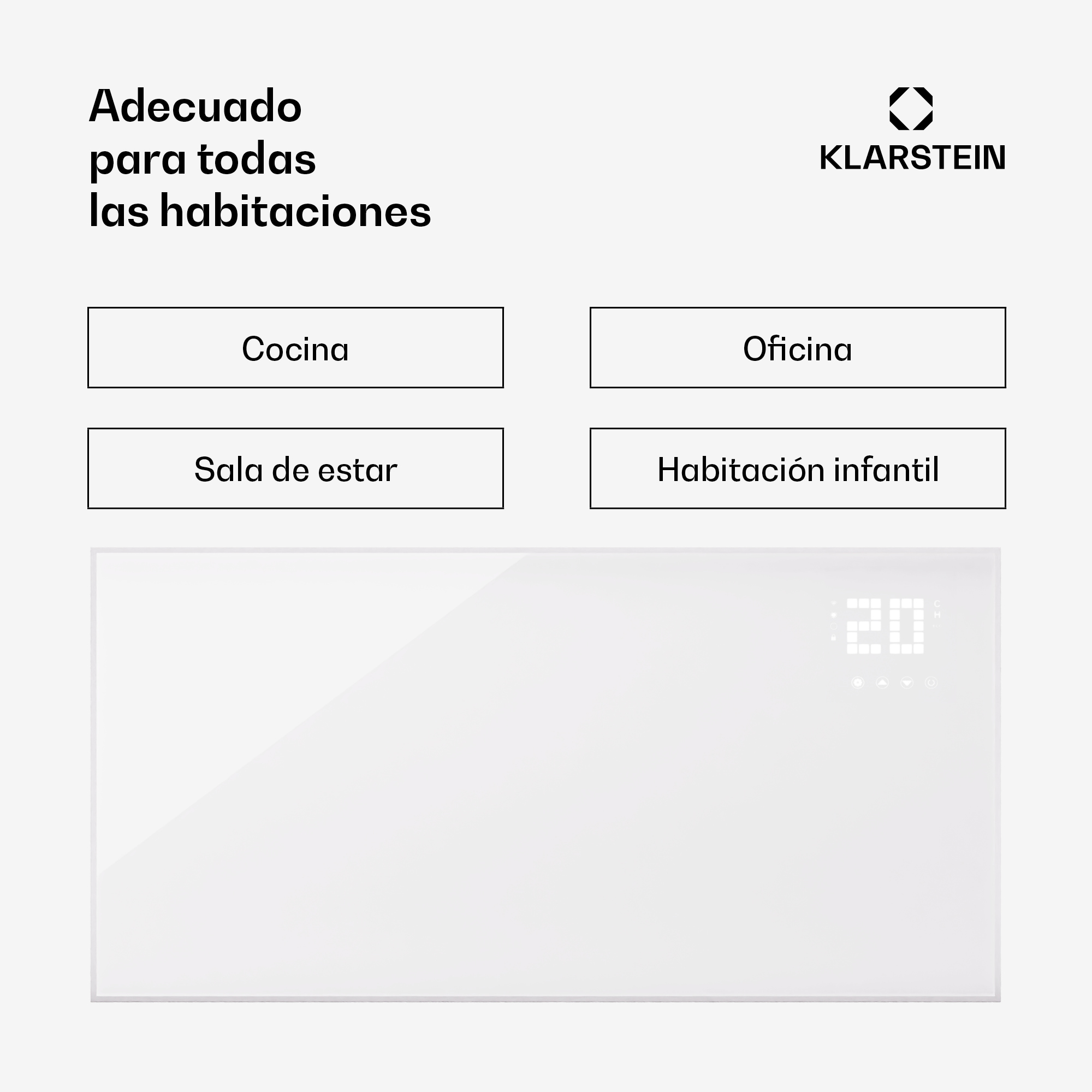 Riscaldatore Klarstein con display a 20 gradi. Adatto per cucina, ufficio, soggiorno, cameretta.