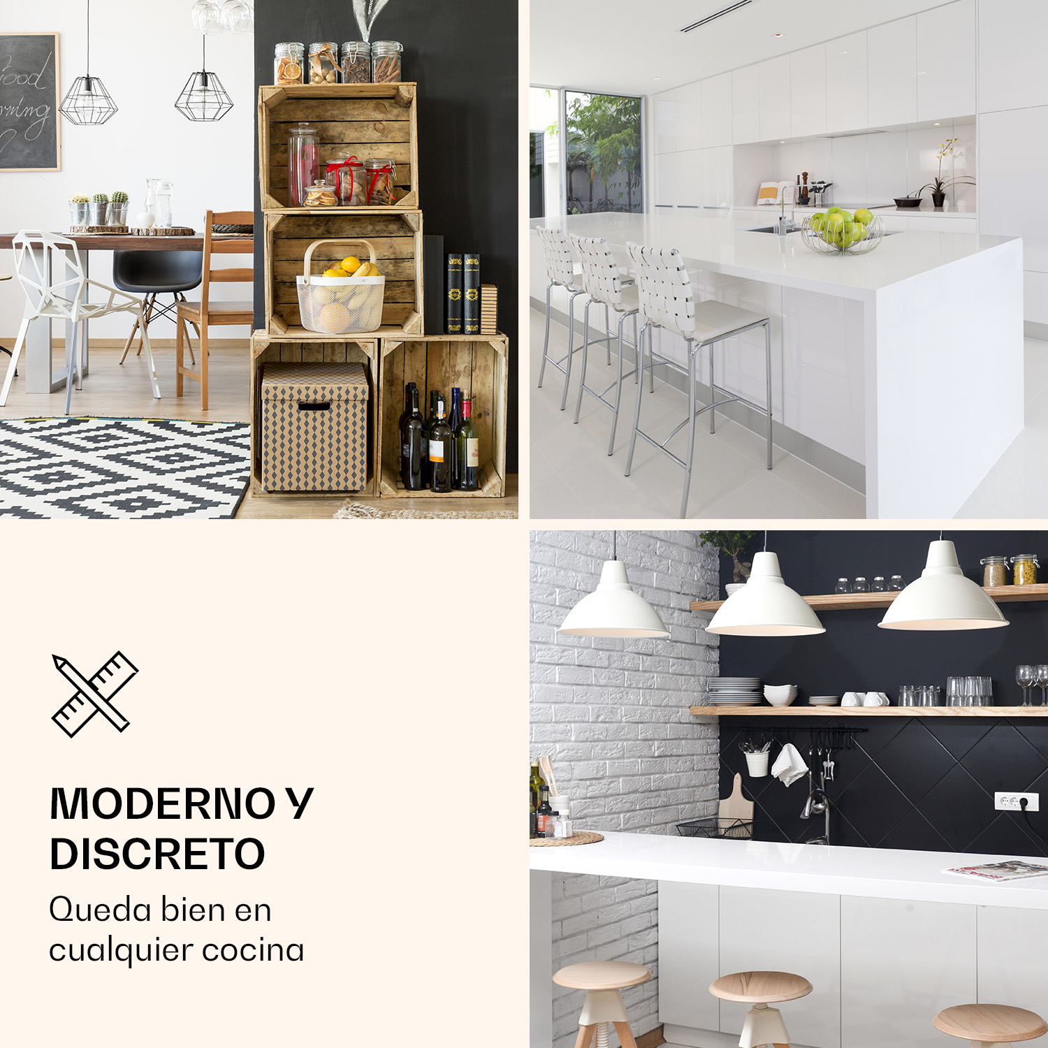 Quattro collage di cucine e sale da pranzo che mostrano stili diversi.